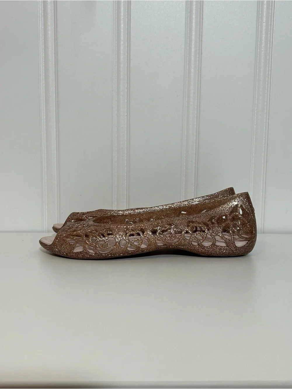 Crocs Isabella Women's Rose Gold Glitter Cutout Ballet Flat open toe